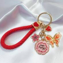 1pc Mother's Day Gift Keychain, Heart & Butterfly Shaped Alloy Handbag Charm, Creative Keyring - Red - View 2