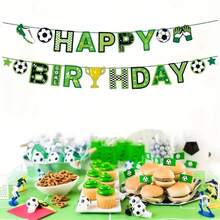 1 set Striscione per compleanno a tema calcio, decorazioni per feste a tema sportivo con bandiere e stendardi - Colori misti - Visualizzare 5