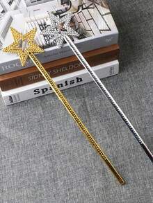 1pc Magic Wand Party Prop, Pentagram Scepter Angel Rod Magic Stick Fairy Wand Halloween - Gold - View 2