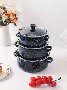 3pcs Multi-Functional Enamel Pot Set, Including Soup Pot, Stewing Pot, Tableware, Non-Stick And Easy To Clean, Capacity 16cm/18cm/20cm, Compatible With Gas, Electric And Induction Cooktop, Suitable For Family, Restaurant, Home Kitchen, Holiday Gathering, Cooking, And As A Gift For Family And Friends - Enamel Pot 3 Piece Set - View 2
