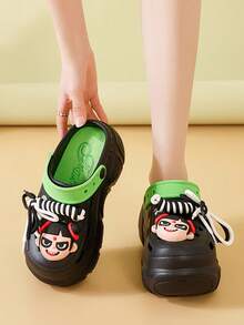 Women Minimalist Fashion Cute Hollow Slip-On Sandals, Comfortable Thick Sole Closed-Toe Slide Slippers, - Black - View 1