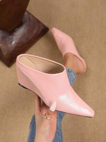 Europäischer und amerikanischer Stil Damen Mule Pantoffeln, weiche Leder Quadratische Zehe Keilabsatz Pantoletten, modische outdoor Plateau Slouch Schuhe