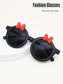 1pc Girls Oval Frame Polka Dot Red Bow Retro Casual Fashion Glasses, Suitable For Daily, Vacation, Party Decoration - A - View 2
