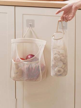 1pc Fruit And Vegetable Hanging Bag Net Bag Wall-Mounted Shopping Bag Garbage Bag Storage Net Bag, Kitchen Onion Ginger Garlic Storage Bag Large Capacity Carrying Fruit And Vegetable Hanging Bag Fruit And Vegetable Storage Net Bag Hollow Ventilation Breathable Net Bag Kitchen Vegetable And Fruit Storage Bag, Multifunctional Portable Hanging Bag Net Bag Sundries Storage Storage Hanging Pocket