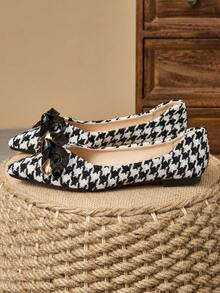 Fashionable & Elegant Boho Houndstooth Bow Decor Flat Shoes - Black - View 2