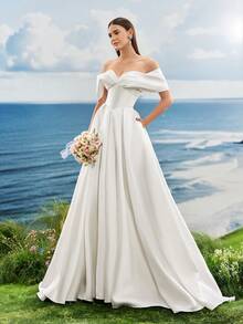 Gorgeous Elegant Noble & Cute White Off The Shoulder Long Dress,Wedding Dress,Bride - White - View 7
