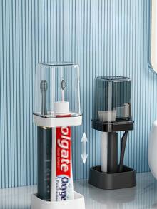 1 pieza Soporte para cepillo de dientes con vaso, Organizador de 3 ranuras para cepillo de dientes y pasta de dientes, Soporte ajustable para cepillo de dientes eléctrico con tapa antipolvo, Estante de drenaje para encimera de baño - Multicolor - Ver 5