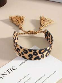 3 Stück/1 Stück bohemische, einfache und modische Leoparden-Muster gewebtes Handband für Frauen, vintage handgewebtes Quasten Handband, geeignet als Geschenk für gute Freunde