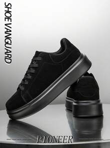 Men's Minimalist Style Classic Versatile Color Block Lace-Up Black Sneakers, Teens Outdoor Casual Couple Sports Shoes, Formal Wear