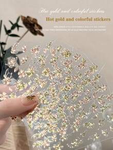 4pcs Vintage Gold Foil Nail Art Stickers, Embossed Peony Flower & Jade Leaf Design Nail Jewelry Accessories