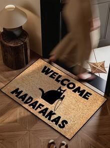 1pc Cat Holding Knife "Welcome" Pattern Doormat, Simple Style Indoor & Outdoor Non-Slip Mat, Machine Washable Anti-Fouling Absorbent Quick-Dry Entrance Mat, Suitable For Kitchen, Dining Room, Hallway, Bathroom, Bedroom, Outdoor, Entryway, Home Decor, Room Decor, All Season Rug Carpet Rugs Door Mat Carpet For Living Room Kitchen Rug Bedroom Decor Blankets And Throws Rugs For Bed Room Bathroom Decor Room Decoration Stuff Living Room Decor Office Decor House Decor Home Decor Living Room Bathroom Rug Room Decor Aesthetic