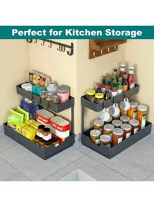 2-Tier Under Sink Organizer And Storage Sliding L-Shape Under Bathroom Kitchen Cabinet Organizers Storage Multi-Purpose Sink Organizer Storage For Bathroom Kitchen Drawer