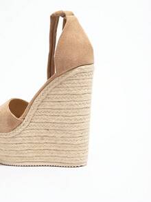 Dép xăng đan đế xuồng cao gót dày kiểu retro dành cho nữ, dép quai chéo buộc dây hở mũi, dép lê casual trang trí nút thắt, giày cao gót đế xuồng bằng dây rơm gợi cảm cho bãi biển/tiệc tùng, trang phục mùa xuân hè. - Màu be - Xem 11