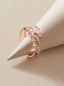 1pc Cat Eye Stone Heart Shaped Open Ring, Suitable For Daily Wear