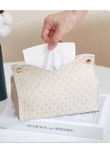 1pc Solid Colour Woven Pattern Embossed Face Towel Holder Set, Thick Composite Fabric Desktop Standing Tissue Holder For Office, Dining Room, Bar, Living Room Or Bedroom