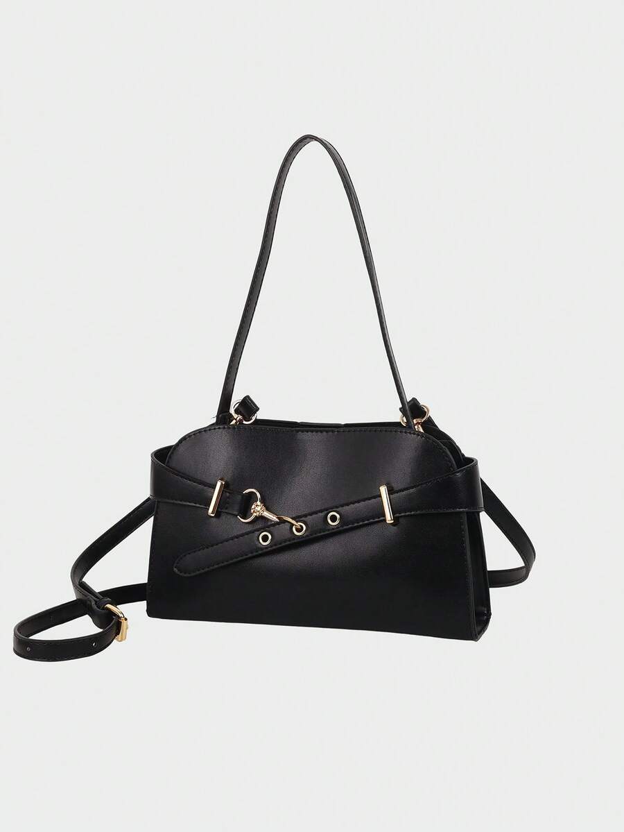 Dedoo SHECARRY 女士顶部手柄手提包皮革秋装夏装冬装学校旅行通勤工作潮流精致手提包大容量可调节装饰。 - 黑色 - 查看 1