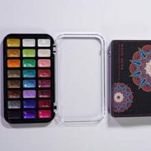 Set de pintura de acuarela sólida metálica perlada de 24 colores con brillo dorado: perfecto para el arte de uñas, pintura Thangka, dorado y diseños artísticos - Paleta compacta y práctica para viajar, vuelta al colegio, útiles escolares