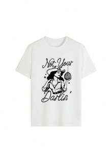 4 件套，女士夏季白色和黑色骑马和口号图案圆领短袖 T 恤，休闲宽松百搭假日风格上衣，时尚夏季服装适合日常假日穿着