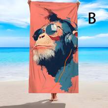 1pc Creative Printed Beach Towel, Soft Comfortable Lightweight Anti-Sand Beach Towel, Super Absorbent Beach Blanket, Suitable For Travel, Swimming, Diving, Surfing, Yoga, Camping, Sunbathing, Beach Accessories, Outdoor Travel Essential Gift
