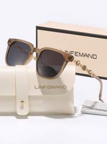 LINFEMAND LINFEMAND Elegante quadratische Rahmen dekorative Modegläser mit Metallkette und Blumendekoration, für Straßenfoto, ideales Urlaubsgeschenk für Sommerstrand, Outdoor, Reisen