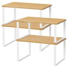 2pcs Cabinet Organizer Rack, Stackable Storage Shelf For Kitchen, Spice Rack, Multifunctional Wooden Desktop Organizer, Expandable Counter Top Rack, Bathroom Cabinet Top Organizer