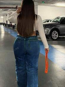 Pantalones vaqueros de pierna ancha lavados de estilo casual y versátil para mujer