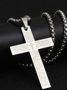 Collar con colgante de corona de espinas de Jesús, cruz de acero inoxidable para hombres. Joyería de oración cristiana vintage - Cruz grabada - Ver 9