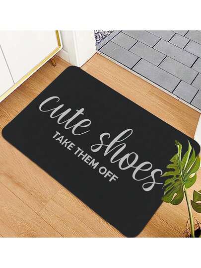 1pc Washable Indoor Doormat "Cute Shoes Take Them Off" Design, Non-Slip Vintage Style Entrance Door Mat, Black Floor Mat, Low Pile Entry Carpet, Distressed Front Door Mat, Welcome Mat, Gift Mat