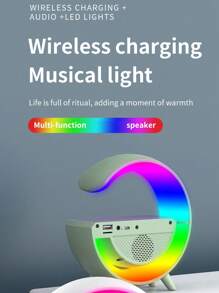 Cargador inalámbrico 3 en 1, luz ambiental y altavoz Bluetooth - Altavoz Bluetooth con luces nocturnas RGB de varios ambientes, compatible con ranura para tarjeta, USB, radio y talla grande funciones