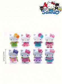 Sanrio 8pcs Sanrio Hello Kitty Cartoon Doll Set, Hello Kitty Cat Animation Peripheral Dolls, Cartoon Toy Dolls Cake Baking Decor, Automotive Model