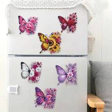 Set de 6 imanes de nevera de arte de diamantes, lindos diamantes de pintura decorativos de mariposas y flores para manualidades DIY, regalos, decoración de nevera y buzón