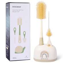 Bebamour Stand Baby Bottle Brushes For Cleaning 3 In 1 Soft Baby Bottle Brush, Teat Brush, Straw Cleaner For Stand Bottle Brushes Cleaner Set (Green) - Yellow - View 2