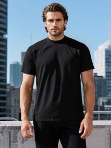 2pcs Classic Grey & Black Short Sleeve T-Shirts, Summer Quick Dry Breathable Soft Comfortable Fabric, Suitable For Casual & Sports Occasions