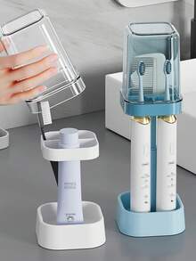 1 pieza Soporte para cepillo de dientes con vaso, Organizador de 3 ranuras para cepillo de dientes y pasta de dientes, Soporte ajustable para cepillo de dientes eléctrico con tapa antipolvo, Estante de drenaje para encimera de baño - Multicolor - Ver 4