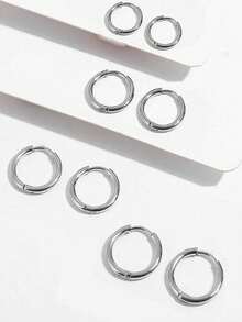 8 件装不锈钢实心圆环耳环套装 男女可叠戴 18K 镀金小耳骨圈