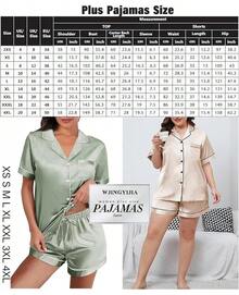 S.4Pcs Womens Satin Silky Pajama Sets Short Sleeve Shirt XS-4XL Floral Pajamas Set Soft PJ Loungewear Sleepwear - Hot Pink-w - View 2