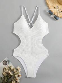 Fashionable European And American Style Backless Spaghetti Strap One-Piece Swimsuit With Ring Metal Strap Detail, Sexy & Stylish Beach Swimwear For Women