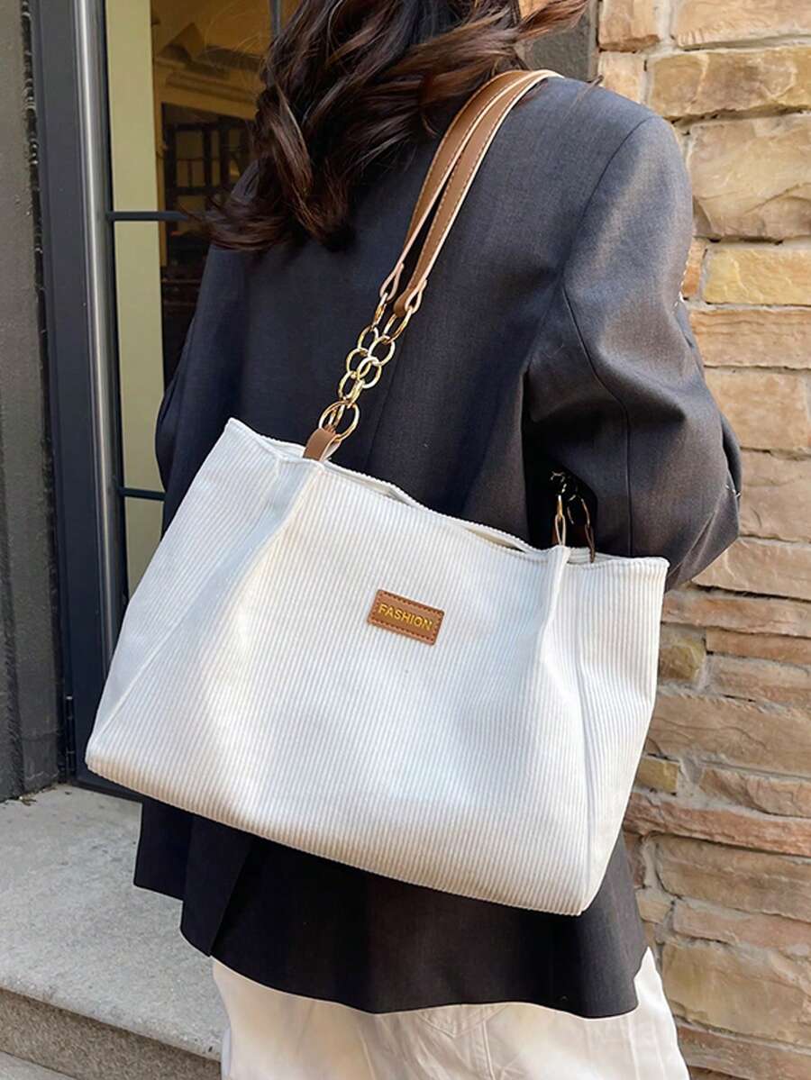 Large Capacity Thick PU Shoulder Tote Bag With Accessory