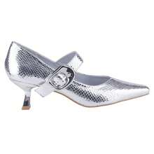BELOVELY[POINTED-1]Women's Leather Kitten Heel Pointed Toe Buckle Mary Jane Pumps - Bạc - Xem 3
