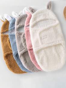 1pc Unisex Baby Double-Layer Sherpa Swaddle Blanket - Multicolor - View 1