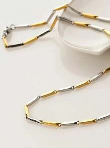 1 pieza Collar de acero inoxidable de estilo hip hop, cadena de eslabones de bambú cuadrada, accesorio de joyería de estilo rock para hombres, regalo