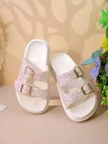 1 双女孩亮片装饰轻质材料双带平底休闲拖鞋，适合日常穿着/夏季活动 - 彩色 - 查看 8