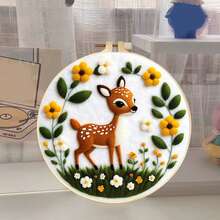 1 Pack House Landscape Wool Felting Painting Frame Diy Wool Embroidery Kit Funny Wool Needle Felt Picture Kit Craft 20x20cm/7.87x7.87inch - Multicolor - View 2