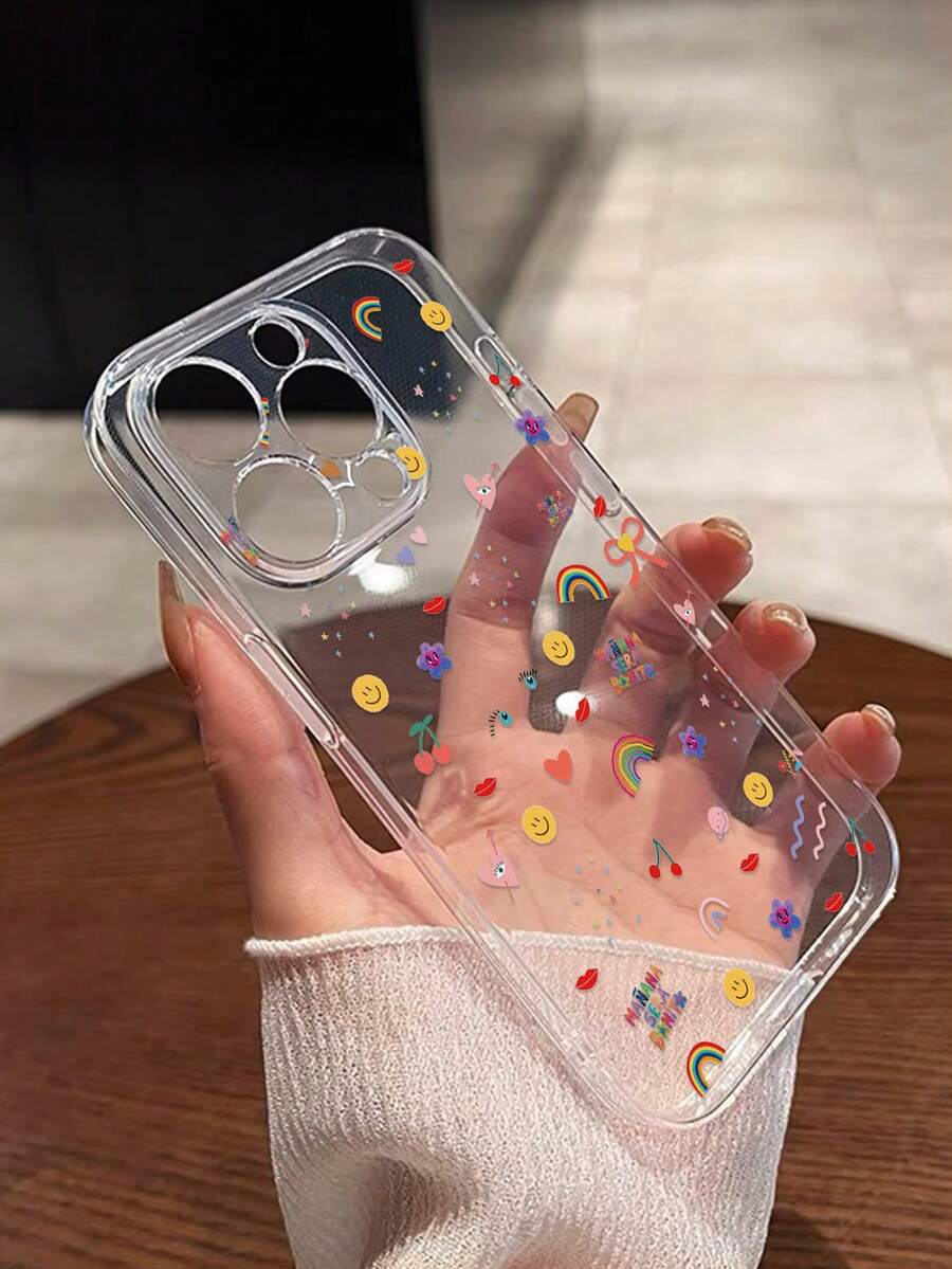 花朵卡通笑脸透明简约时尚防水防震防摔防刮花，国际版，非国内版 - 彩色 - 查看 1