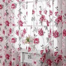 Cortinas transparentes com estampa de rosas pastorais para decoração de quarto e sala de estar - Multicolorido - Ver 1