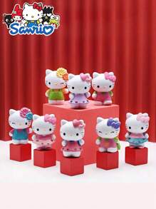 Sanrio 8pcs Sanrio Hello Kitty Cartoon Doll Set, Hello Kitty Cat Animation Peripheral Dolls, Cartoon Toy Dolls Cake Baking Decor, Automotive Model