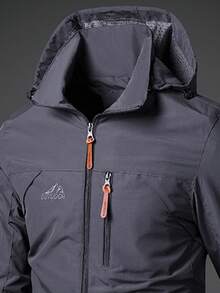 男士防风连帽夹克 - 防水，可拆卸帽子，休闲户外外套，带拉链口袋，尼龙材质，非常适合徒步旅行和休闲装 - 藍色 - 查看 5