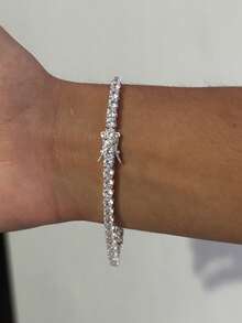 Pulso tenis Plata.925 zirconias 4mm unisex joyería fina para uso diario al ser Plata.925 Con rodeo no le pasa nada con el agua ni sudor - Blanco - Ver 3