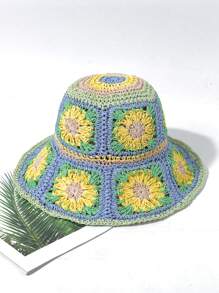 LEAJOURNO. 1pc Exotic Hollow Out Vintage Floral Bucket Hat, Hyuna Style Foldable Bucket Hat