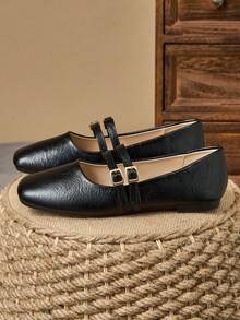 WHDXY 1 双女士黑色尖头平底鞋、百搭办公室乐福鞋、休闲一脚蹬芭蕾舞鞋